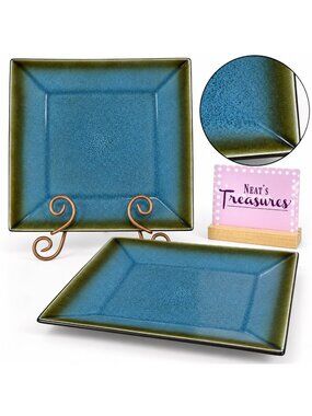 Home Target ELEMENTAL OCEAN Reactive Blue Square Stoneware Dinner Plates Set 2
